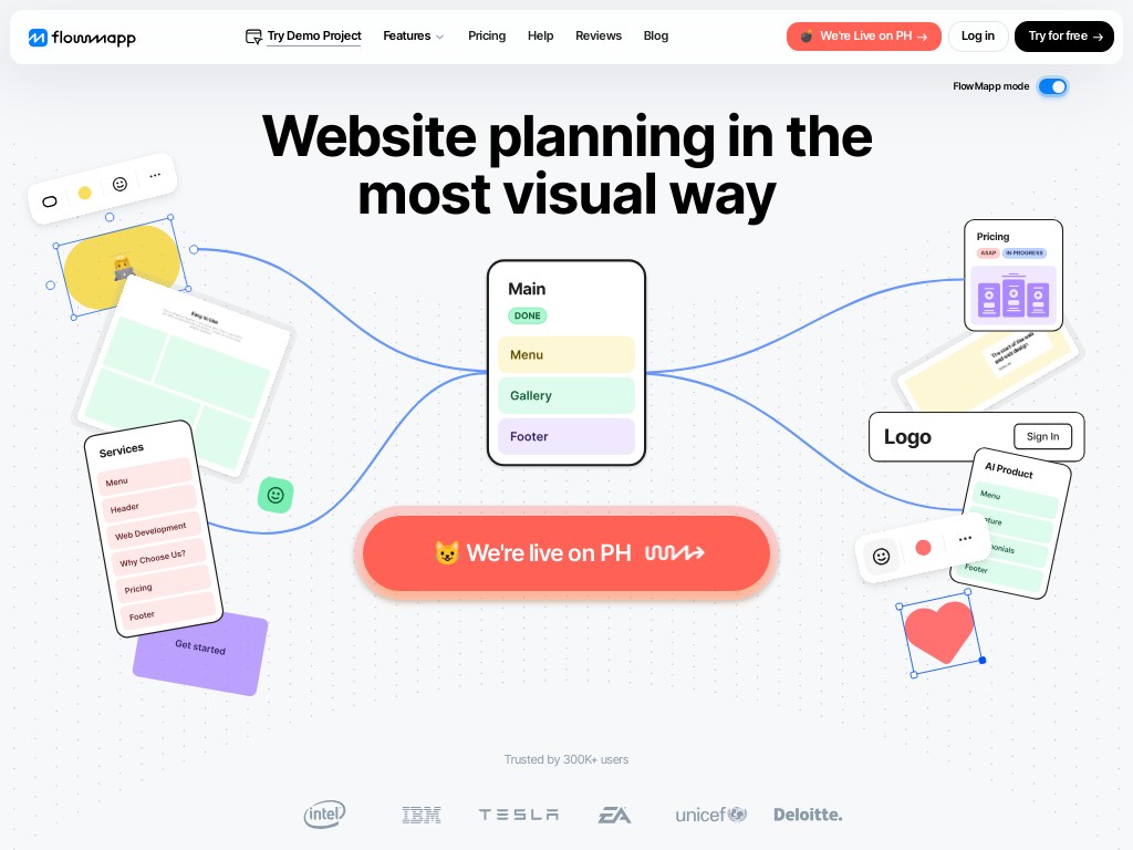 FlowMapp UX planning platform. Visual Sitemaps, User Flows and Wireframes design tools